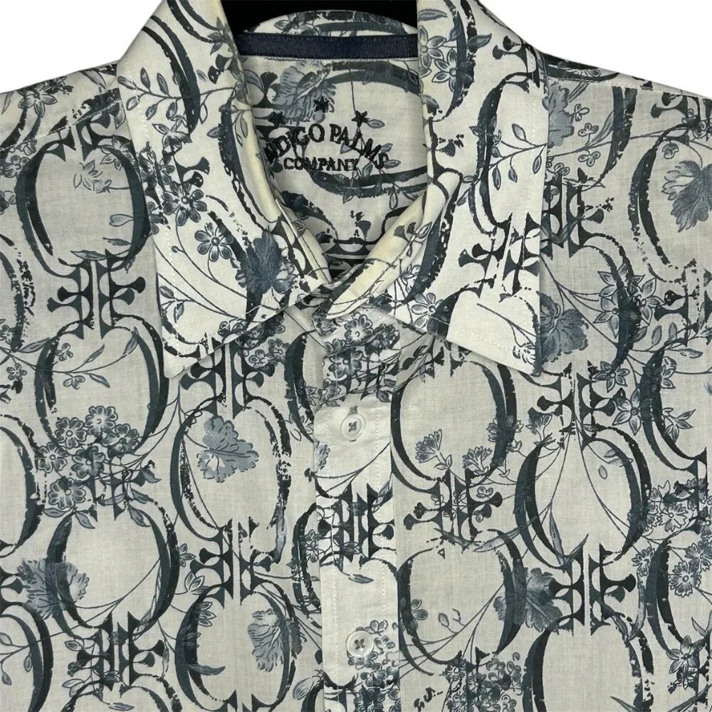 Indigo Palms Blue Patterned Long Sleeve Shirt Size Medium